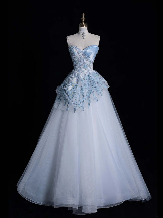 Elegnt Ball Gown Sweetheart Light Sky Blue Tulle Long Prom Dress Fashion Aesthetic High School Formal Dresses Party Outfits Gown N683