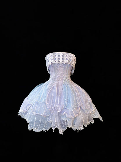 Princess Ball Gown Strapless Ice Blue Sequined Short Mini Homecoming Dresses Hoco Gowns N2841