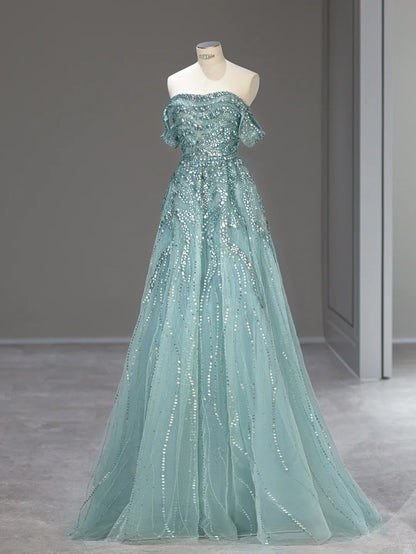 Princess Prom Dresses Ball Gown Off The Shoulder Tulle Sweet 16 Evening Long Formal Dress RB4005