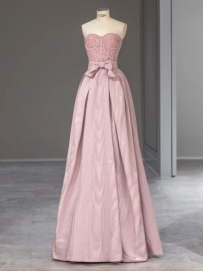 Elegant A line Sweetheart Pink Lace Floor Length Prom Dresses Inspo Evening Outfits RB4003