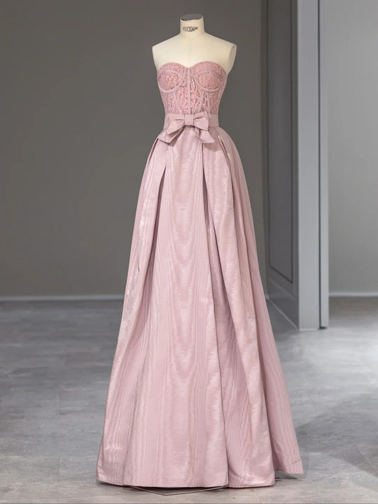 Elegant A line Sweetheart Pink Lace Floor Length Prom Dresses Inspo Evening Outfits RB4003