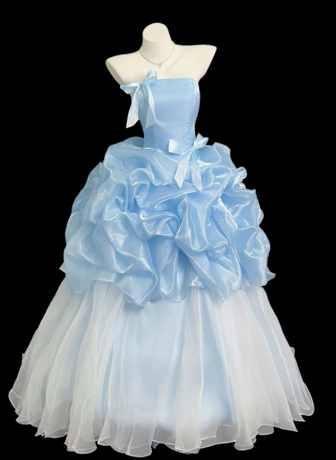 Cute Prom Dress Ball Gown Strapless Light Sky Blue With Ruffled Long Quinceanera Dresses Sweet 16 Dress Formal Outfits RB5444