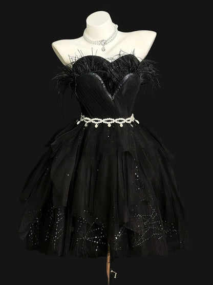 Pretty Ball Gown Sweetheart Black With Feathers Senior Inspo Graduation High School Homecoming Dresses N4510