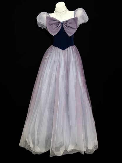 Vintage Prom Dresses 90s Formal A Line Square Neck Grape Tulle Long Party Gowns N4491