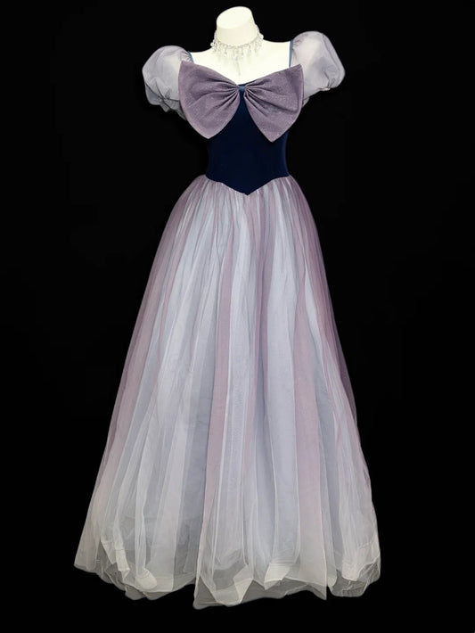 Vintage Prom Dresses 90s Formal A Line Square Neck Grape Tulle Long Party Gowns N4491