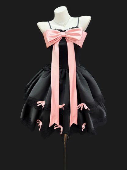 Romantic Ball Gown Spaghetti Strap Pink Black Satin Senior Short Graduation High School Homecoming Dresses N4513
