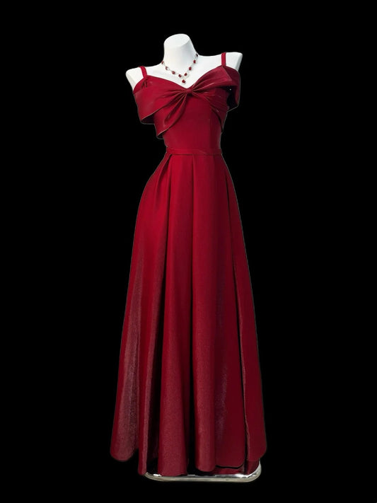 Princess Prom Dresses Formal A Line Spaghetti Strap Burgundy Long Party Gowns N4554