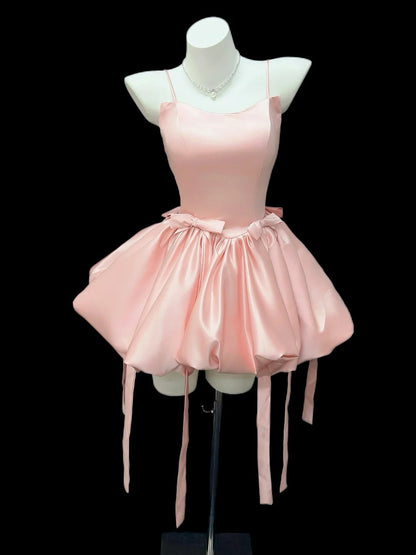 Romantic Ball Gown Spaghetti Strap Sage Pink Satin Senior Inspo Graduation High School Homecoming Dresses N4498