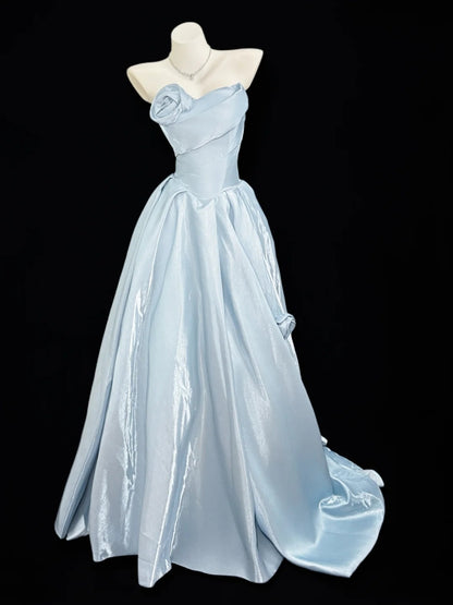 Simple Ball Gown Prom Dresses Sweetheart Light Sky Blue Floor Length Formal Outfits RB4360