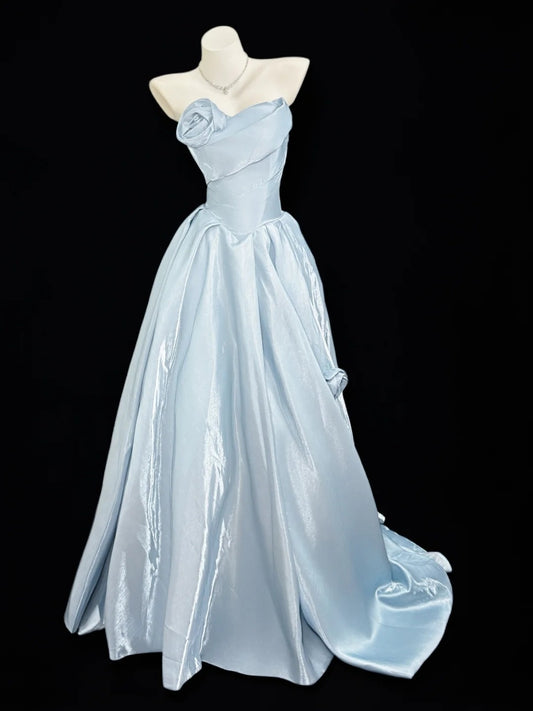 Simple Ball Gown Prom Dresses Sweetheart Light Sky Blue Floor Length Formal Outfits RB4360