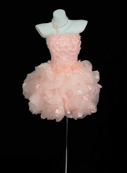 Pretty Ball Gown Strapless Blush Pink With 3D Flowers Senior Inspo Graduation High School Homecoming Dresses N4508