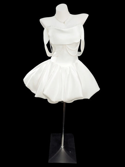 Romantic Ball Gown Off The Shoulder White Senior Short Graduation High School Homecoming Dresses N4523