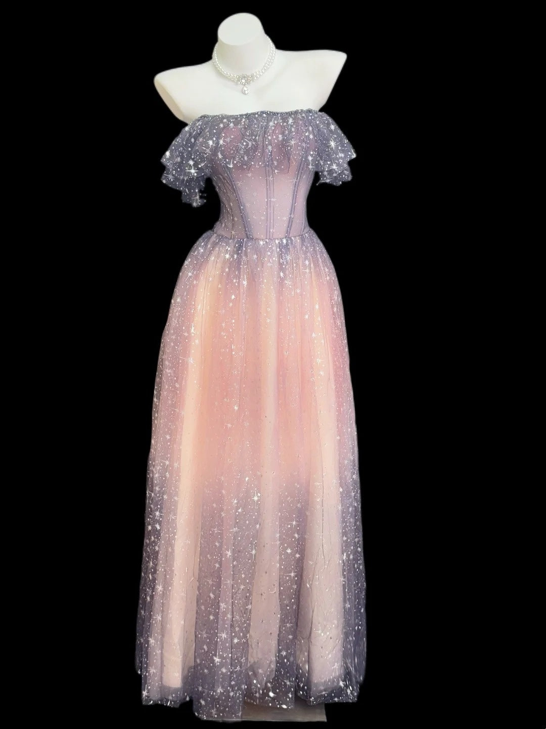 Chic A line Off The Shoulder Pink Sequin Date Floor Length Night Evening Outfit Formal Prom Dresses RB5436