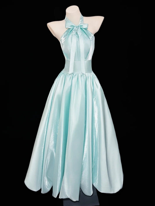 Pretty A line Halter Blue Spring Summer Event Outfits Wedding Guest Dresses RB4351
