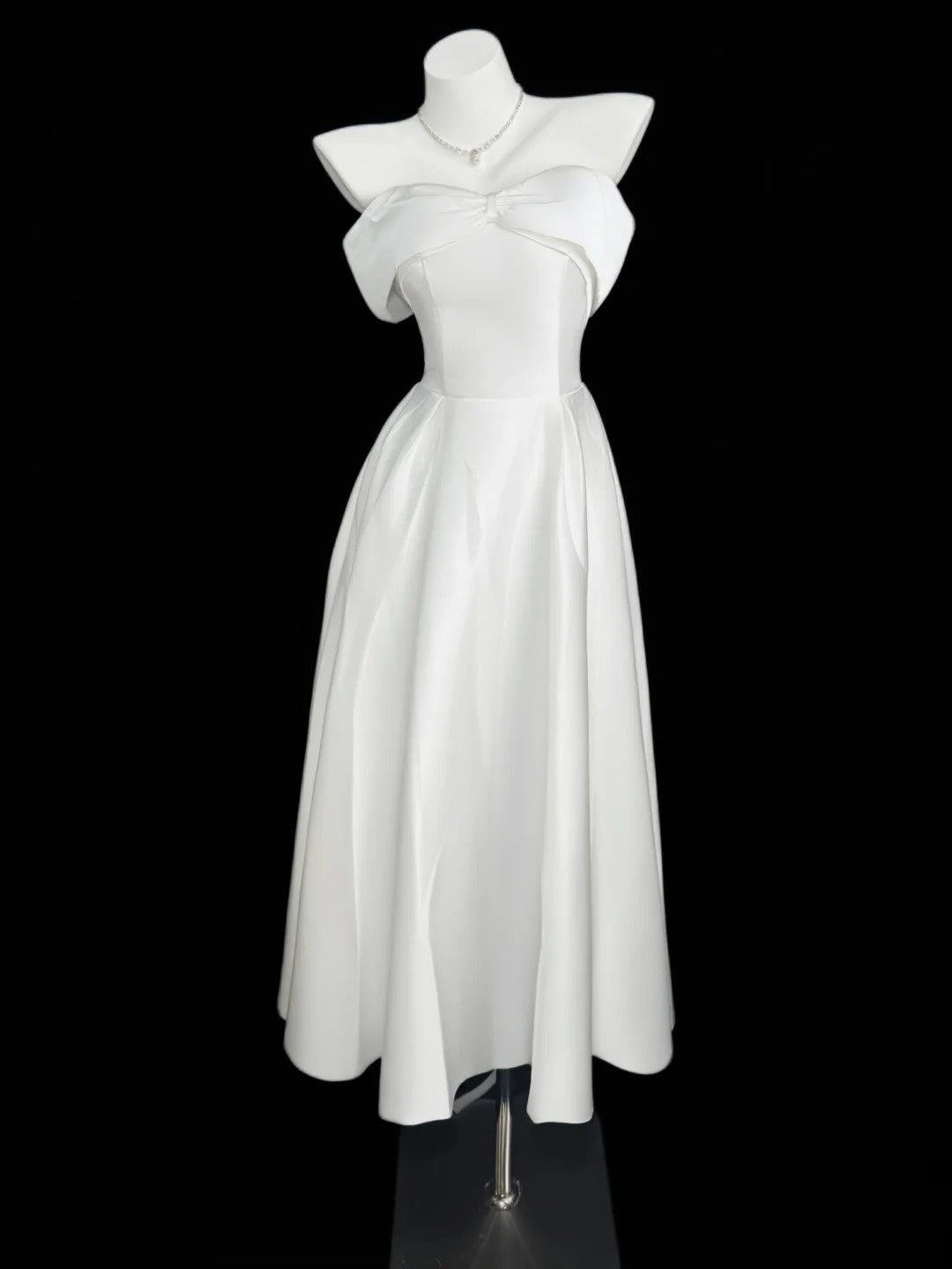 Cute A line Off The Shoulder White Satin Summer Beach Spring Summer Event Outfits Wedding Guest Dresses RB4357