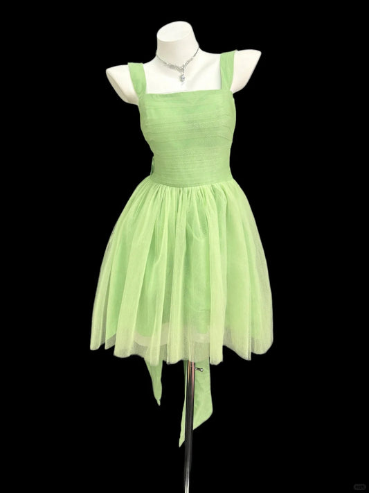 Romantic A line Spaghetti Strap Green Tulle Senior Short Graduation High School Homecoming Dresses N4531