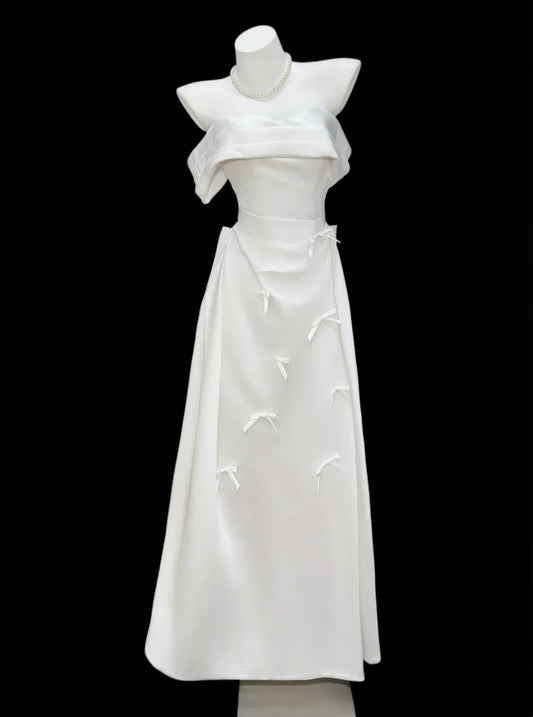 Stylish A Line Off The Shoulder White Long Floor Length Prom Dresses Inspo Evening Outfits RB4464