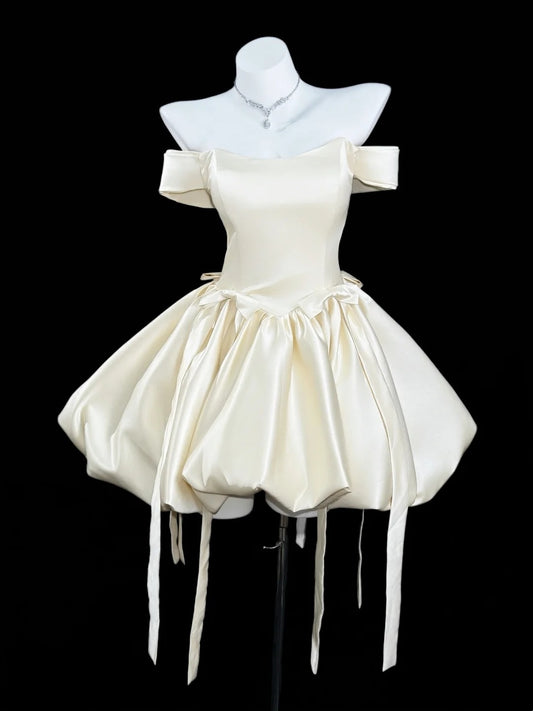 Elegant Ball Gown Off The Shoulder Inspo Ideas Senior Short Mini Ivory Cocktail Homecoming Dresses N4541