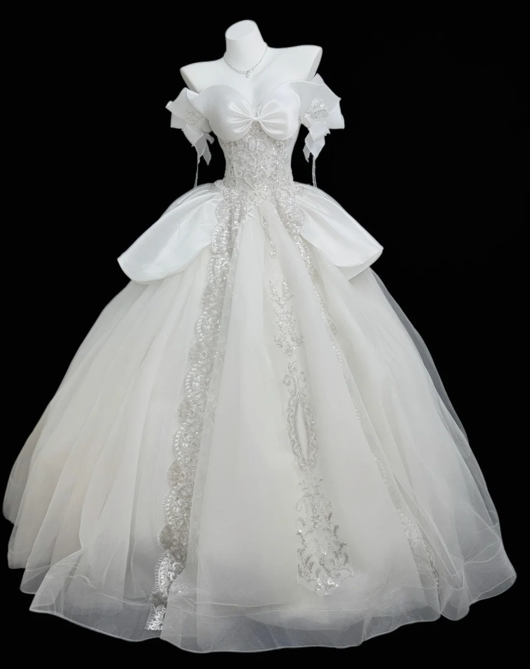 Vintage Ball Gown Off The Shoulder White Tulle With Beading Wedding Ruffled Bridal Gown Long Wedding Dresses RB4346