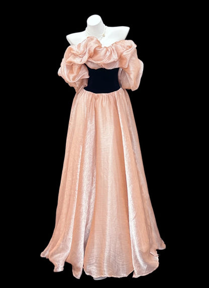 Stylish A line Off The Shoulder Blush Pink Floor Length Prom Dresses Inspo Evening Outfits RB4451