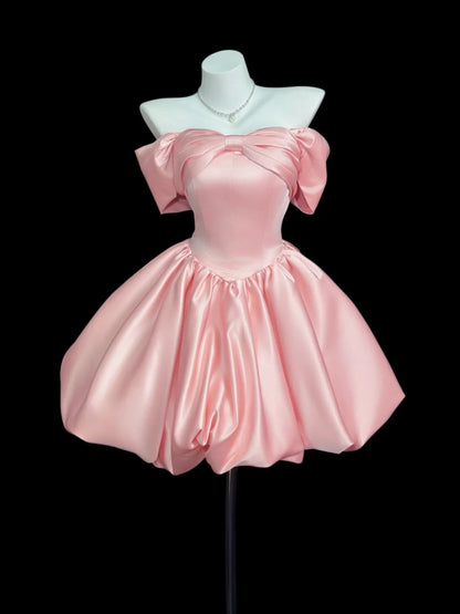 Vintage Ball Gown Off The Shoulder Pink 12th Grad Short Mini length Aesthetic Look Homecoming Dresses RB4345