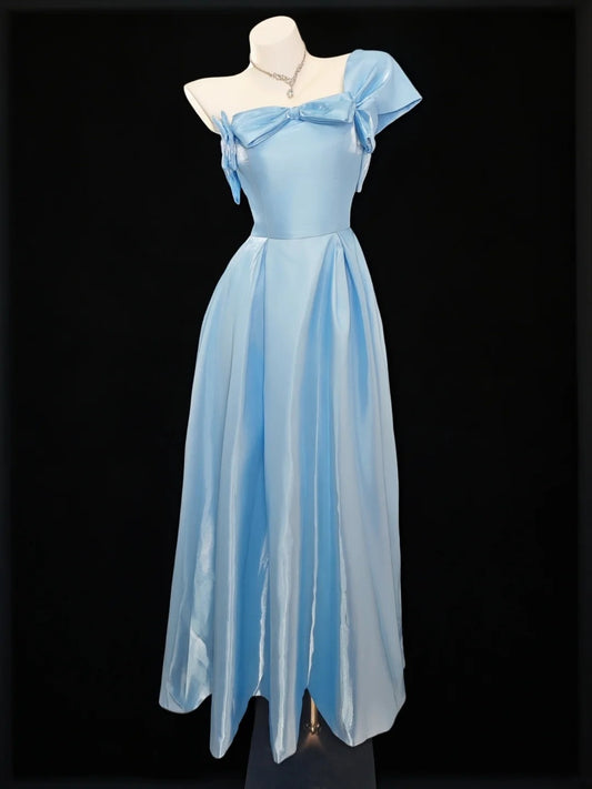 Princess Prom Dresses Formal A Line One Shoulder Blue Long Party Gowns N4537