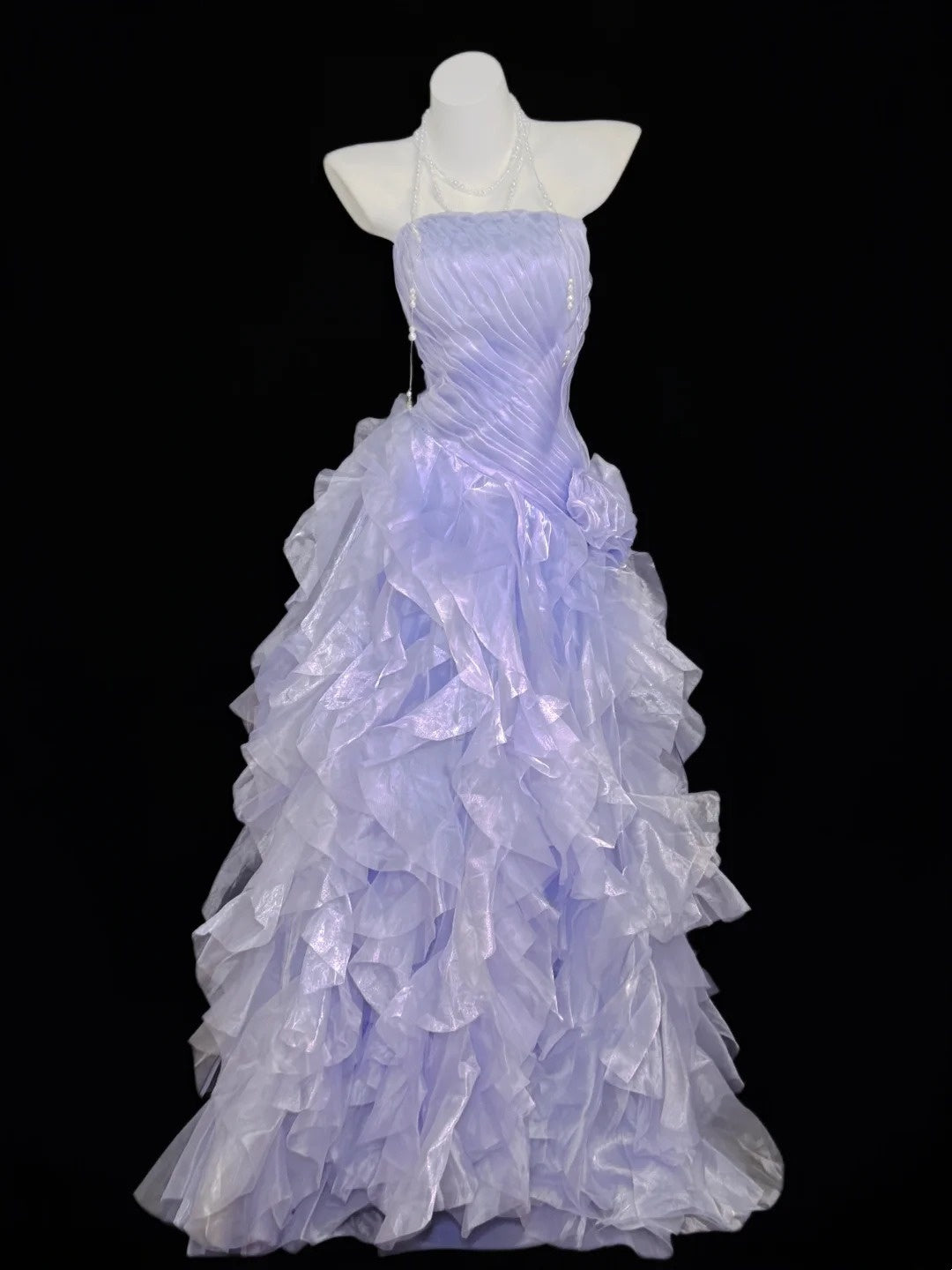 Classic Ball Gown Strapless Lilac With Layered Ruffled Floor Length Prom Dresses Inspo Formal Outfits RB4465
