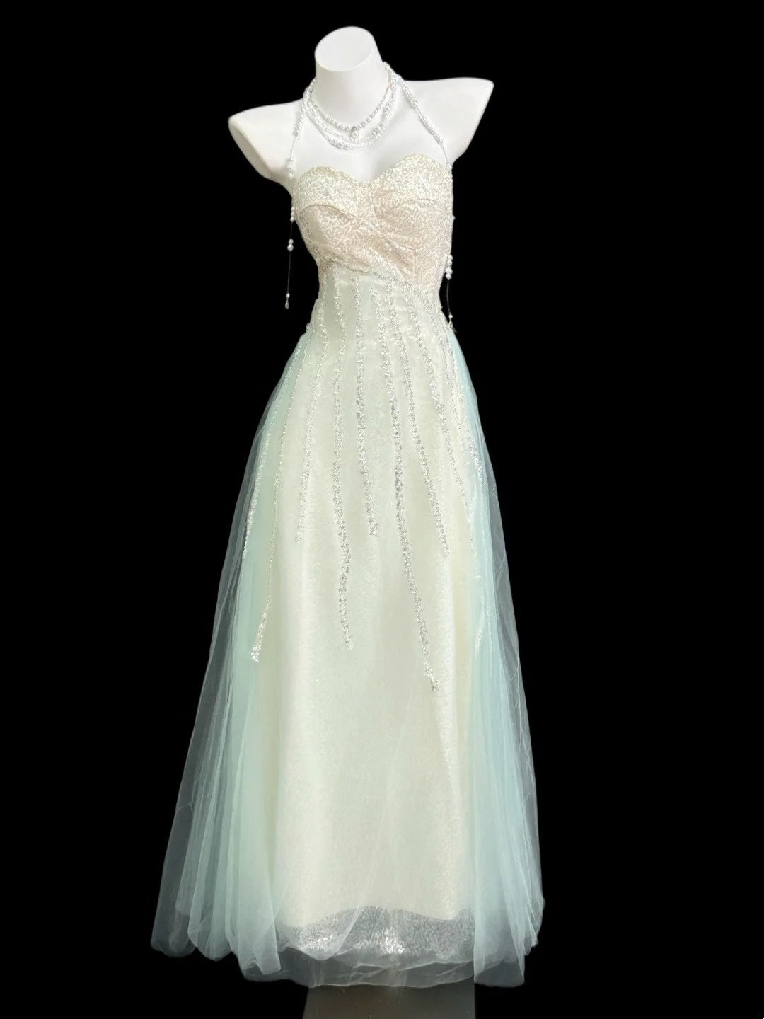 Sparkly A Line Prom Dresses Sweetheart Sage Green Tulle With Sequin Floor Length Formal Outfits RB4356