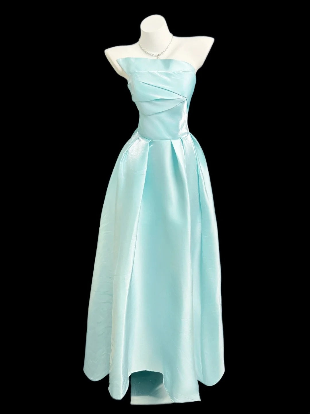 Cute A line Strapless Blue Satin Summer Beach Spring Summer Event Outfits Wedding Guest Dresses RB4358