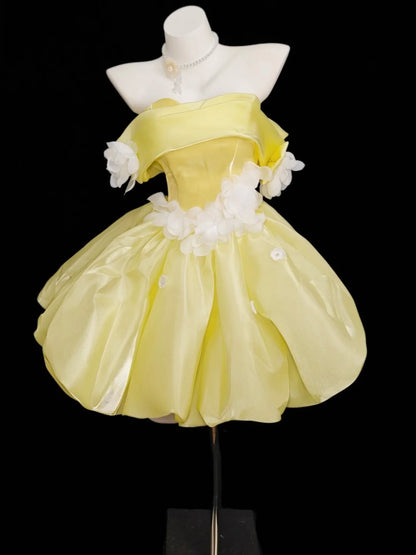 Elegant Ball Gown Off The Shoulder Yellow Inspo Ideas Senior Short Mini Party Cocktail Homecoming Dresses N4528