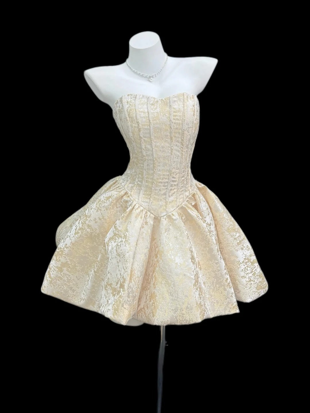 Vintage Ball Gown Strapless Gold Lace 12th Grad Short Mini length Aesthetic Look Homecoming Dresses RB4350