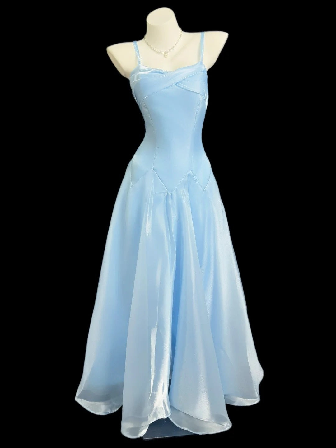 Pretty A line Spaghetti Straps Light Sky Blue Spring Summer Event Outfits Wedding Guest Dresses RB4348