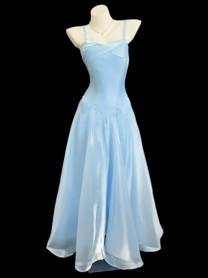 Pretty A line Spaghetti Straps Light Sky Blue Spring Summer Event Outfits Wedding Guest Dresses RB4348