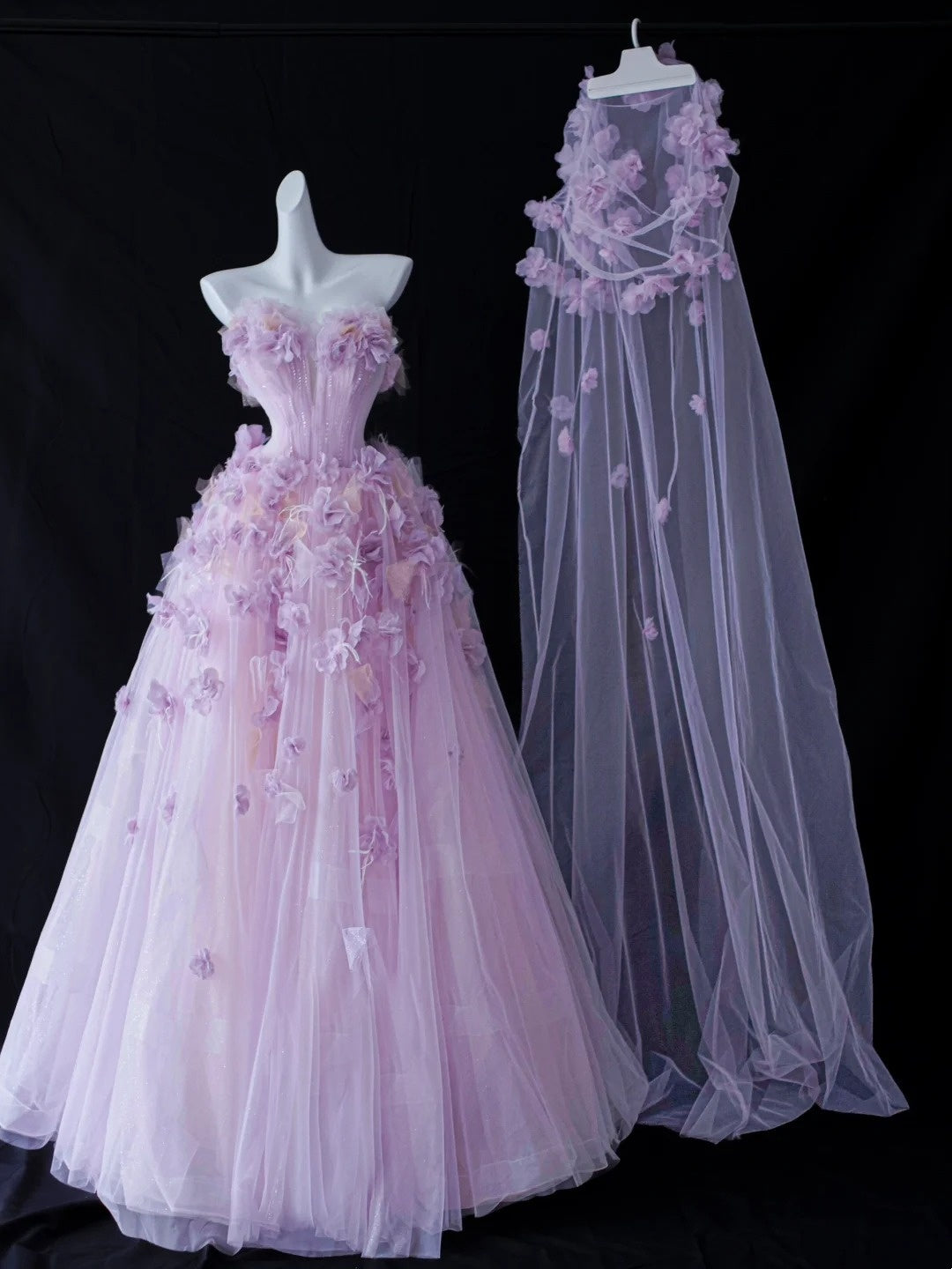 Beautiful Prom Dresses Ball Gown Sweetheart Tulle Lilac With Flowers Long Formal Gown N2924