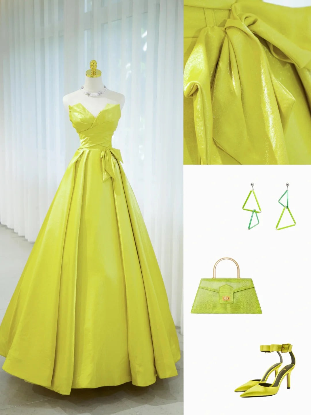 Beautiful Prom Dresses Ball Gown Sweetheart Green Satin With Ruffle Long Formal Gown N2931