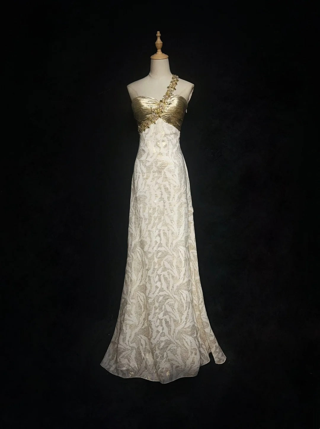 Classy Prom Dresses A Line One Shoulder Gold Top Satin With Ruffle Long Formal Gown N2913