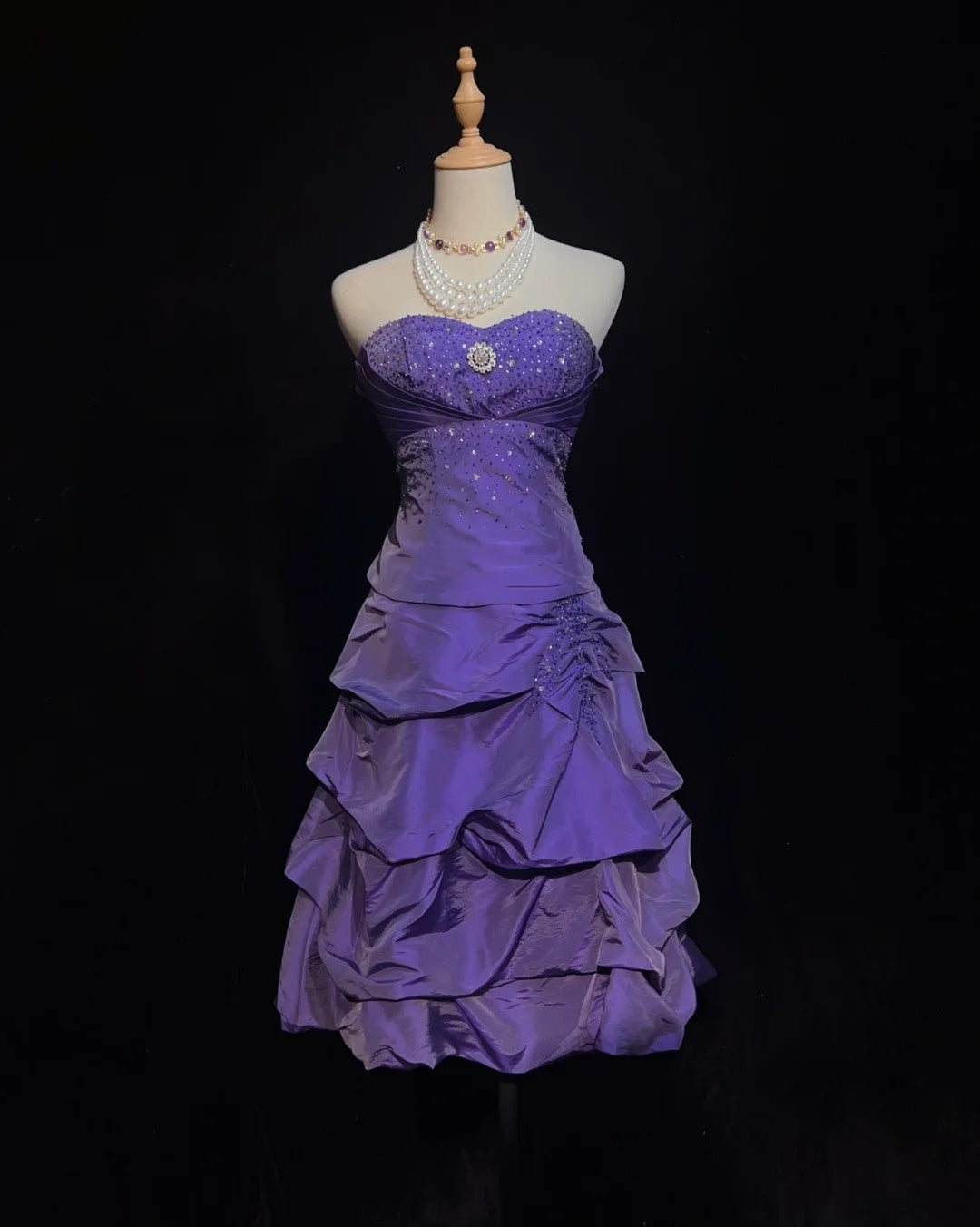 Vintage Ball Gown Sweetheart Purple Taffeta Ruffled Y2K 2000s Knee Length Homecoming Dresses N3119