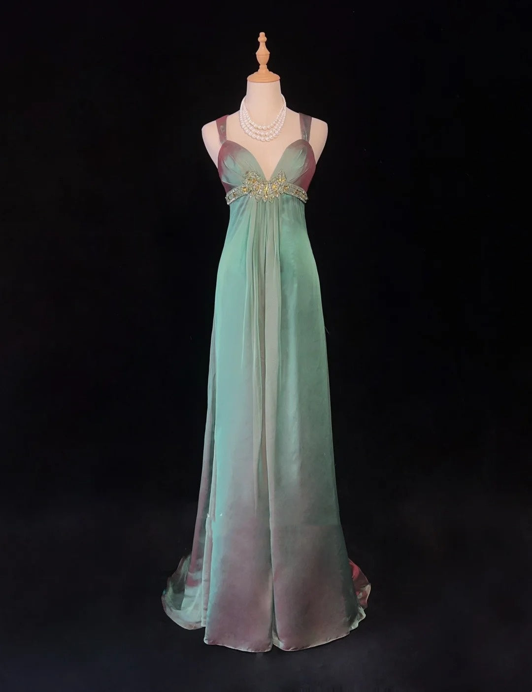 Vintage Prom Dresses A line Sweetheart With Straps Green Chiffon Sleeveless 1990s Long Formal Evening Gown N2634