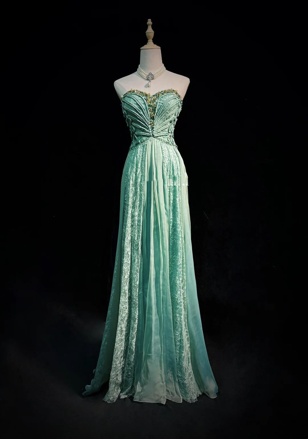 Retro Gown Prom Vintage Dresses A line Sweetheart Green Lace Chiffon With Beading 90s Formal Outfits N2328