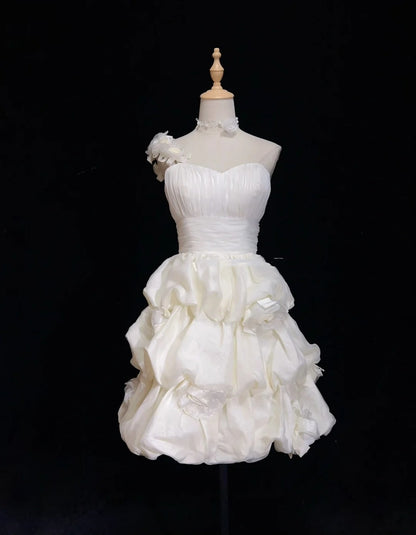 Timeless Wedding Dresses Sheath One Shoulder White Organza With Ruffled Short Bridal Gown N3005