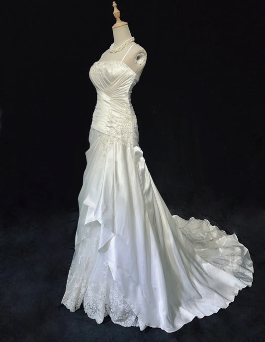 Unique Wedding Dresses Mermaid Spaghetti Strap ivory With Ruffled Appliqued Long Bridal Gown N3631