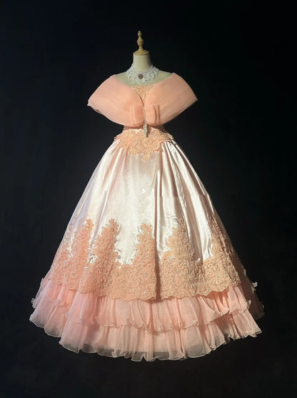 Strapless Pink Lace Appliques Ball Gown Quinceanera Dress, Sweet 15 Birthday Formal Dress RC0079