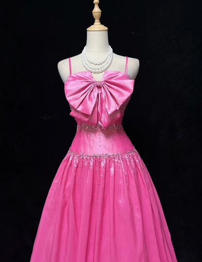 Princess Prom Dresses Ball Gowns Spaghetti Strap Pink Sleeveless Evening Long Formal Dress RB3260