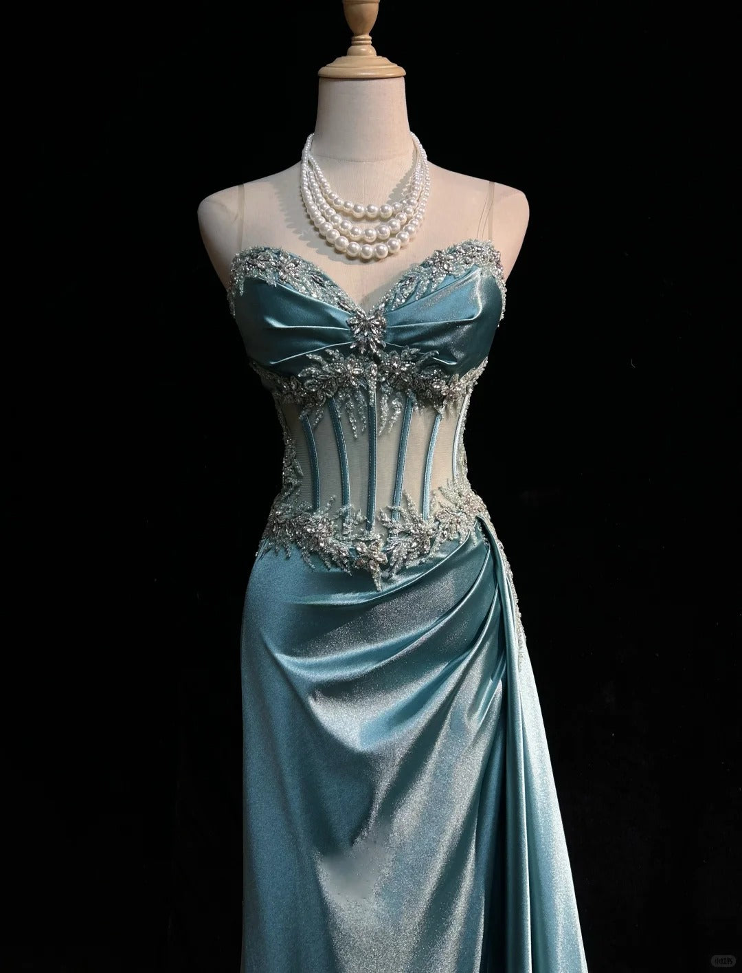 Elegant Prom Dresses Inspo Mermaid Spaghetti Strap Blue Satin With Ruffled Beading For Women Formal Dress N3228