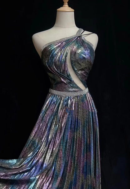 Vintage Prom Dresses 1980s A line One Shoulder Beaded Long Prom Gown N3121