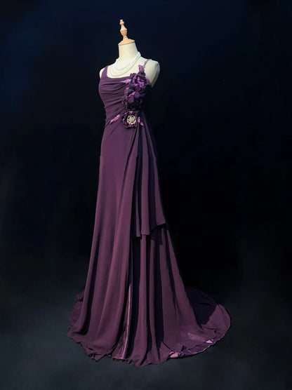 Elegant Prom Dresses A line Purple Chiffon Ruffled Floor Length Formal Evening Outfits N3488