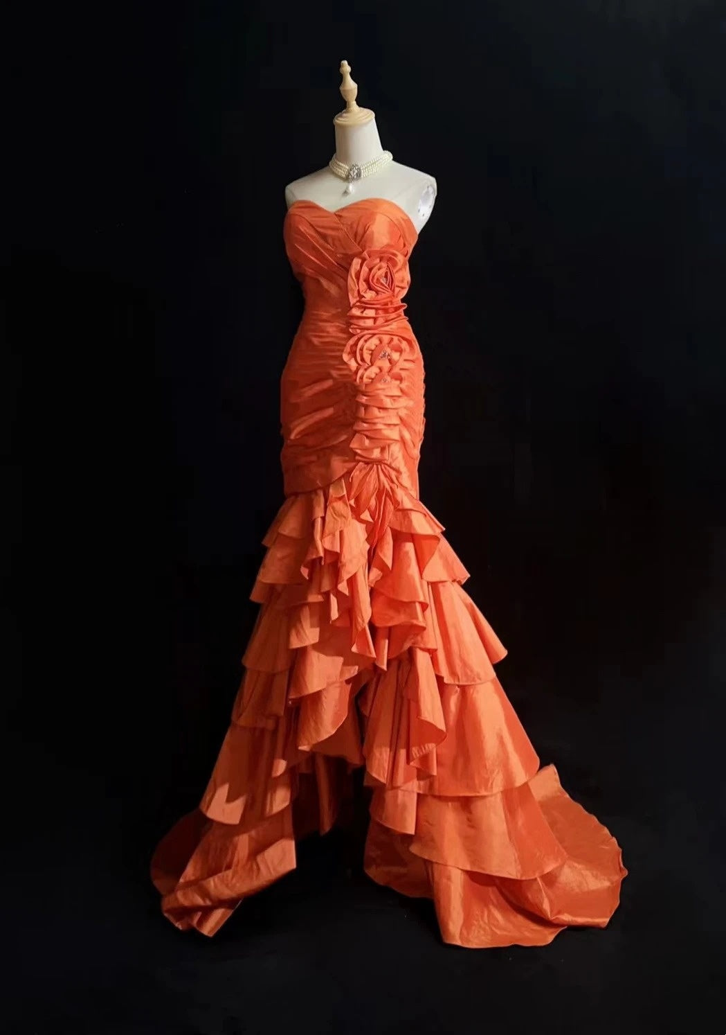 Vintage Prom Dresses Mermaid Sweetheart Orange Taffeta 2000s Party Evening Formal Gown RC1139