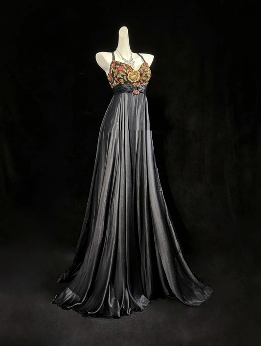 Retro A line Halter Grey Long Floor Length Prom Dresses Formal Party Outfits RB3943