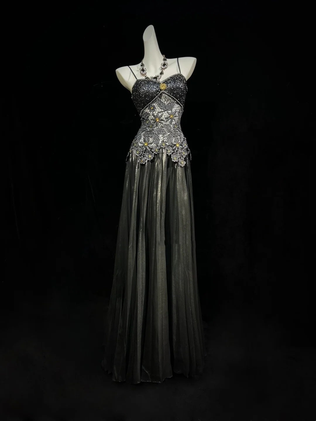 Black Prom Dress Inspo A Line Spaghetti Straps Satin Lace Long Birthday Outfits Formal Party Gown RC0101