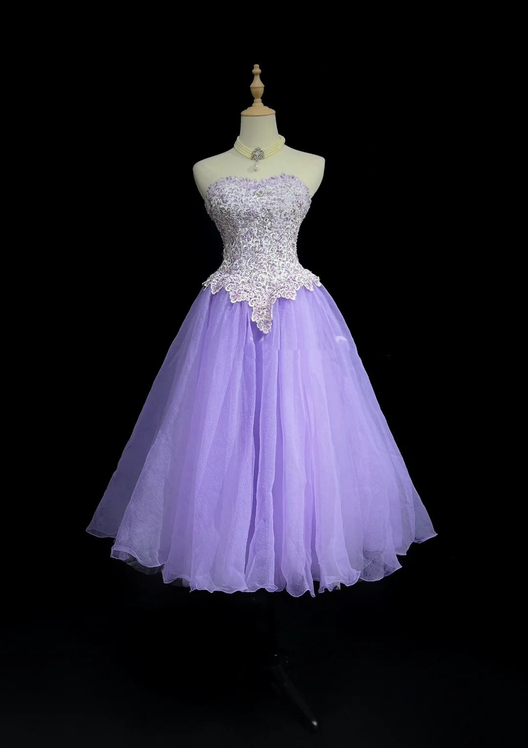 Vintage Ball Gown Sweetheart Lilac Tulle Lace Y2K 2000s Knee Length Homecoming Dresses N3124
